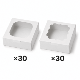 8x8x2.5 Inch Bakery Boxes with Window, 60 Pack White Cookie Boxes with 2 Window Styles, Food Grade Paperboard Cake Boxes for Donuts, Macarons, Co