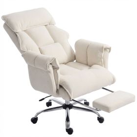 Executive Office Chair, Reclining Computer Chair with Footrest, High Back, Headrest, Adjustable Height, Cream White