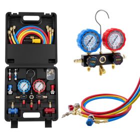 AC Manifold Gauge Set for R134a R404A R1234yf R22 Refrigerant, 3 Way AC Gauge with 5 ft Hoses, Adapters, Quick Couplers
