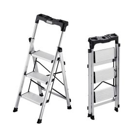 3 Step Ladder, Folding Step Stool with Wide Anti-Slip Pedal and Comfort Handgrip, 330 lbs Capacity Portable Aluminum Stepladder, Multi-Use for Ki