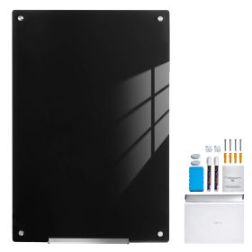 Magnetic Glass Whiteboard, Dry Erase Board 36"x24", Wall-Mounted Large White Glassboard Frameless, with Marker Tray, an Eraser and 2 Markers, Bla