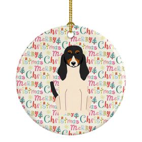 Merry Christmas Swiss Hound Ceramic Ornament Christmas Tree Hanging Decorations for Home Christmas Holiday, Party, Gift, 3 in, Multicolor