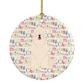 Merry Christmas South Russian Sheepdog Ceramic Ornament Christmas Tree Hanging Decorations for Home Christmas Holiday, Party, Gift, 3 in, Multico