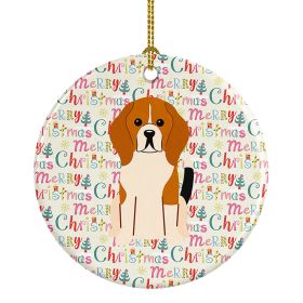 Merry Christmas Beagle Tricolor Ceramic Ornament Christmas Tree Hanging Decorations for Home Christmas Holiday, Party, Gift, 3 in, Multicolor