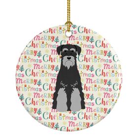 Merry Christmas Standard Schnauzer Black Grey Ceramic Ornament Christmas Tree Hanging Decorations for Home Christmas Holiday, Party, Gift, 3 in