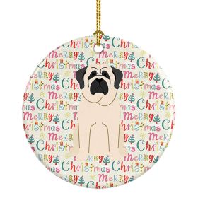 Merry Christmas Mastiff White Ceramic Ornament Christmas Tree Hanging Decorations for Home Christmas Holiday, Party, Gift, 3 in, Multicolor