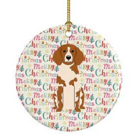 Merry Christmas Brittany Spaniel Ceramic Ornament Christmas Tree Hanging Decorations for Home Christmas Holiday, Party, Gift, 3 in, Multicolor