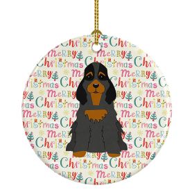 Merry Christmas Cocker Spaniel Black Tan Ceramic Ornament Christmas Tree Hanging Decorations for Home Christmas Holiday, Party, Gift, 3 in, Multi