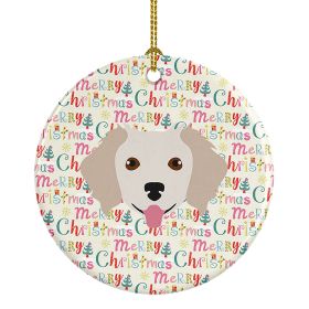 Small Greek Domestic Dog Merry Christmas Ceramic Ornament Christmas Tree Hanging Decorations for Home Christmas Holiday, Party, Gift, 3 in, Multi