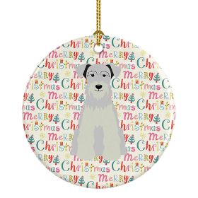 Merry Christmas Miniature Schnauzer White Ceramic Ornament Christmas Tree Hanging Decorations for Home Christmas Holiday, Party, Gift, 3 in
