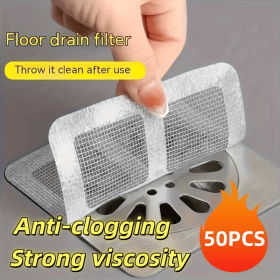 50pcs Disposable Shower Drain Hair Catcher Stickers - Easy-to-Use Plastic Mesh Filter Covers For Bathroom & Bathtub