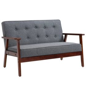 44.5" 2 Seat Sofa for Bedroom, Modern Upholstered Loveseat with Button Tufted Back and Wood Legs, Grey (Option: Grey)