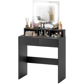 Makeup Vanity Desk with Mirror and LED Lights, for Bedroom, Modern Dressing Table with Drawers, Compartments, Black (Option: Black)