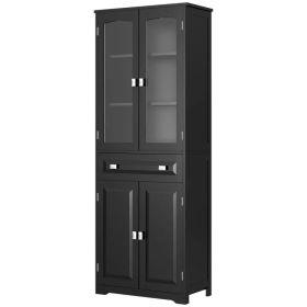 63" 4-Door Kitchen Pantry Cabinet, Freestanding Storage Cabinet Cupboard with Adjustable Shelves, Black (Option: Black)