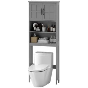 Modern Over The Toilet Storage, Bathroom Cabinets Over Toilet with Open Shelves and Double Door Cabinet, Grey (Option: Grey)