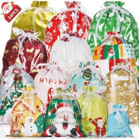 34PCS Christmas Gift Bags Set, Assorted Sizes Large Medium Small Holiday Gift Wrapping Bags (Option: Multi)