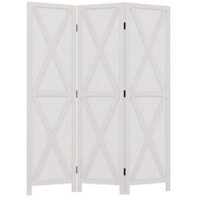 3-panel Wall Partition Farmhouse Room Separator with Foldable Design Wooden Frame 5.6FT, White (Option: White)