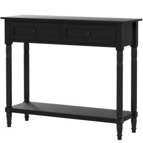 Hallway Console Table, Modern Entryway Table with 2 Drawers, Storage Shelf, Turned Legs for Living Room, Bedroom, Black (Option: Black)