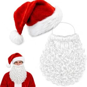 2PCS Santa Hat And Beard Set, Christmas Costume Accessories For Men & Women, Xmas Party Dress-Up Set (Option: Red White)