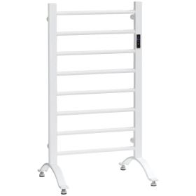 8-Bar Heated Towel Warmer Rack with Built-in Timer and LED Indicators, Wall Mounted & Free Standing Carbon Steel Electric Towel Bar with Adjustab (Option: White)