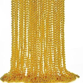 12PCS Mardi Gras Beads Necklace Set, 33 Gold Beaded Necklaces, Festive Party Accessories For Mardi Gras, St. Patrick's Day & Christmas (Option: golden)