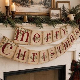 Christmas Decorations - Vintage Merry Christmas Banner For Home Decor (Option: MULTICOLOR)