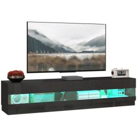 Lighted TV Stand for TVs up to 75", TV Cabinet with Storage for Living Room, High Gloss Black (Option: High Gloss Black)