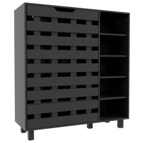 Shoe Cabinet, 21 Pair Shoe Storage Cabinet Organizer with 5-tier Double Door Cupboard and 5-tier Open Shelves, Black (Option: Black)