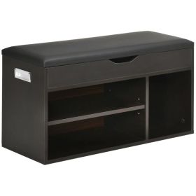 Shoe Bench Entryway Storage Rack with Padded Cushion, Hidden Storage for Hallway, Living Room, Black (Option: Black)