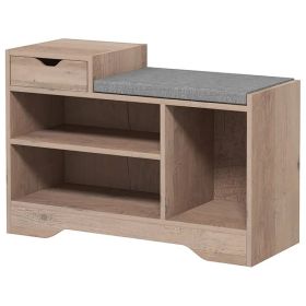 Upholstered Shoe Storage Bench, Hallway Shoe Storage with Seat, Drawer, 3 Open Shelves for Entryway, Grey (Option: Grey)