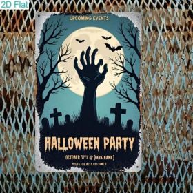 Halloween Metal Wall Art Sign 2D Flat, Spooky Zombie Tombstone Decor 8x12 (Option: Tin)