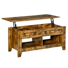 Lift Top Coffee Table with Hidden Storage Compartment and Open Shelves, Lift Tabletop Pop-Up Center Table for Living Room, Brown (Option: Brown)
