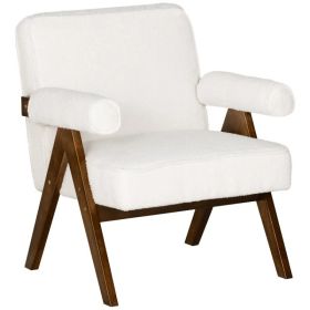 Cashmere Accent Chair Armchair with Wide Seat and Soft Padded Armrests for Reading, Bedroom, Cream White (Option: Cream White)