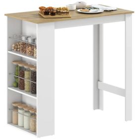 Bar Table Counter Height Dining Table with 3 Storage Shelves for Kitchen, Dining Room, Living Room, White (Option: White)