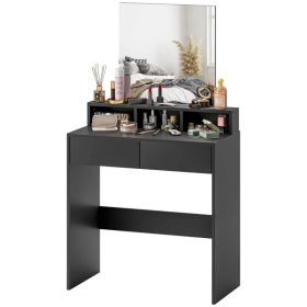 Makeup Vanity Desk with Mirror, for Bedroom, Modern Dressing Table with Drawers, Compartments, Black (Option: Black)