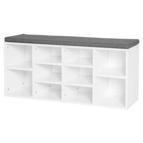 Shoe Bench with Storage, Upholstered Entryway Bench with Adjustable Shelves, Cushion for Living Room, Hallway, White (Option: White)