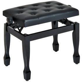 25" Adjustable Height Piano Bench with Padded Cushion, Keyboard Seat with Storage and  Wood Legs, Black (Option: Black)