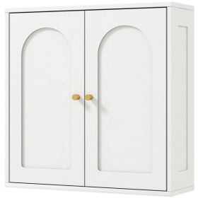 Medicine Cabinet, Modern Bathroom Wall Cabinet with 2 Arched Doors and Gold Handles, White Wood Grain (Option: White Wood Grain)