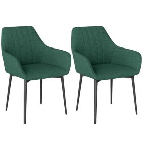 Dining Chairs Set of 2, Upholstered Linen Fabric Accent Chairs with Metal Legs, Dark Green (Option: Dark Green)