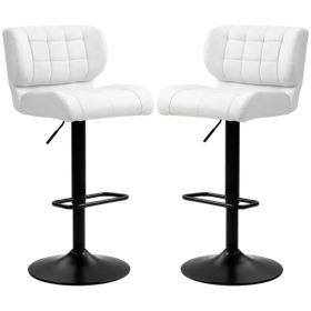 Swivel PU Leather Barstools Set of 2 Adjustable Bar Stools with Footrest Back for Kitchen Counter Dining Room White (Option: White)