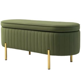 Upholstered Bedroom Bench, Channel Tufted Ottoman Bench with Thick Padding and Metal Legs, Dark Green (Option: Dark Green)