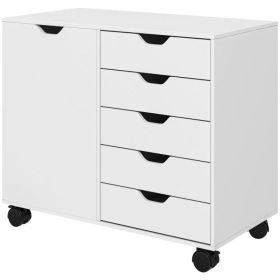Mobile Filing Cabinet with 5 Drawers, Door and Adjustable Shelf, Rolling File Cabinet, Printer Table for Study (Option: White)