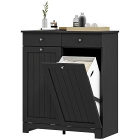Laundry Cabinet, Tilt Out Laundry Hamper Cabinet with 2 Baskets, Bathroom Hamper Cabinet with 2 Drawers, Black (Option: Black)