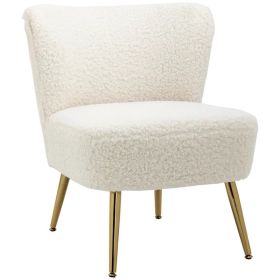 Lounge Chair for Bedroom Living Room Chair with Soft Upholstery and Gold Legs White (Option: White)