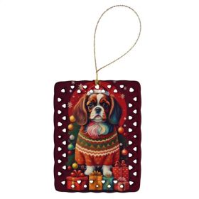 English Toy Spaniel Holiday Christmas Porcelain Ornament Christmas Tree Hanging Decorations for Home Christmas Holiday, Rectangle, Gift, Multicol (Option: Default)