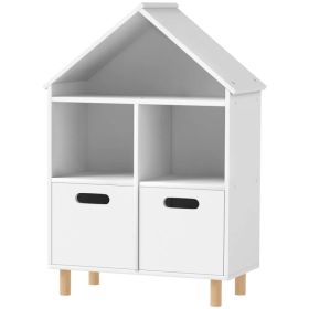 3 Tier Kids Bookshelf with Two Drawers, for Bedroom, Kids Room, White (Option: White)
