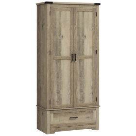 69" Tall Farmhouse Kitchen Pantry Cabinet with 2 Doors, Drawer and Adjustable Shelves, Grey (Option: Grey)