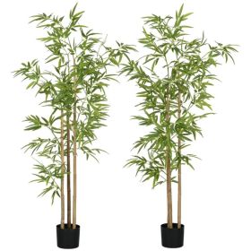 Set of 2 6ft Artificial Tree, Indoor Fake Bamboo with Pot, for Home Office Living Room Decor (Option: Green)
