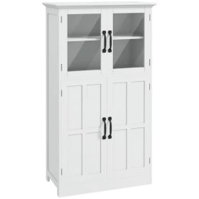 Modern Sideboard Cabinet, Freestanding Sideboards and Buffets with Glass Doors, 4-tier Shelving and Adjustable Shelves (Option: White)