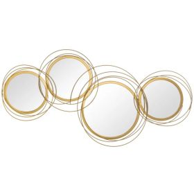 Metal Wall Art Gold Frame Circle Bathroom Mirror Decor Home Hanging Wall Sculptures for Living Room Bedroom Dining Room, 42.25" W x 22" H, Gold (Option: Gold Tone)